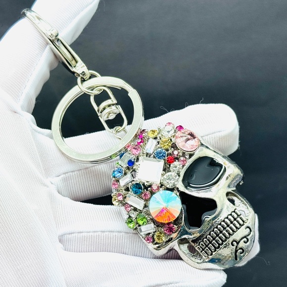 Skull Keychain Rhinestone Skull Charm Halloween Bag Charm Halloween Keychain - Picture 9 of 11